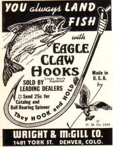 Vintage Eagle Claw fishing hook advertisement from the 1941 article.